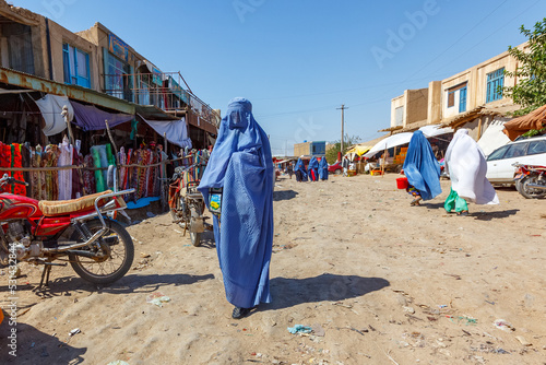 Afghan women wearing burka (burqa) at the market, Andkhoy, Faryab Province, Northern Afghanistan photo