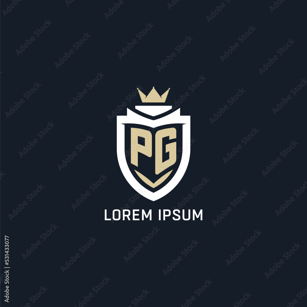 Initial letter PG shield and crown logo style, esport team logo design ...