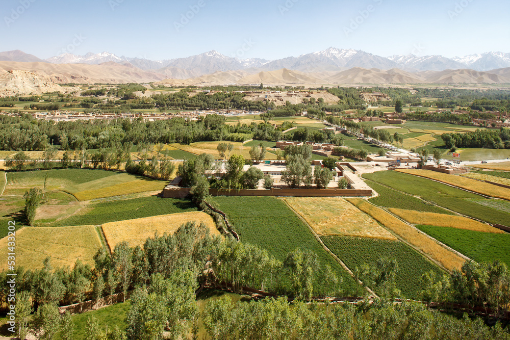 Afghanistan, Bamiyan (also spelled Bamian or Bamyan), elevated view on the Bamiyan Valley from the empty niches where the big Buddha statues used to stand