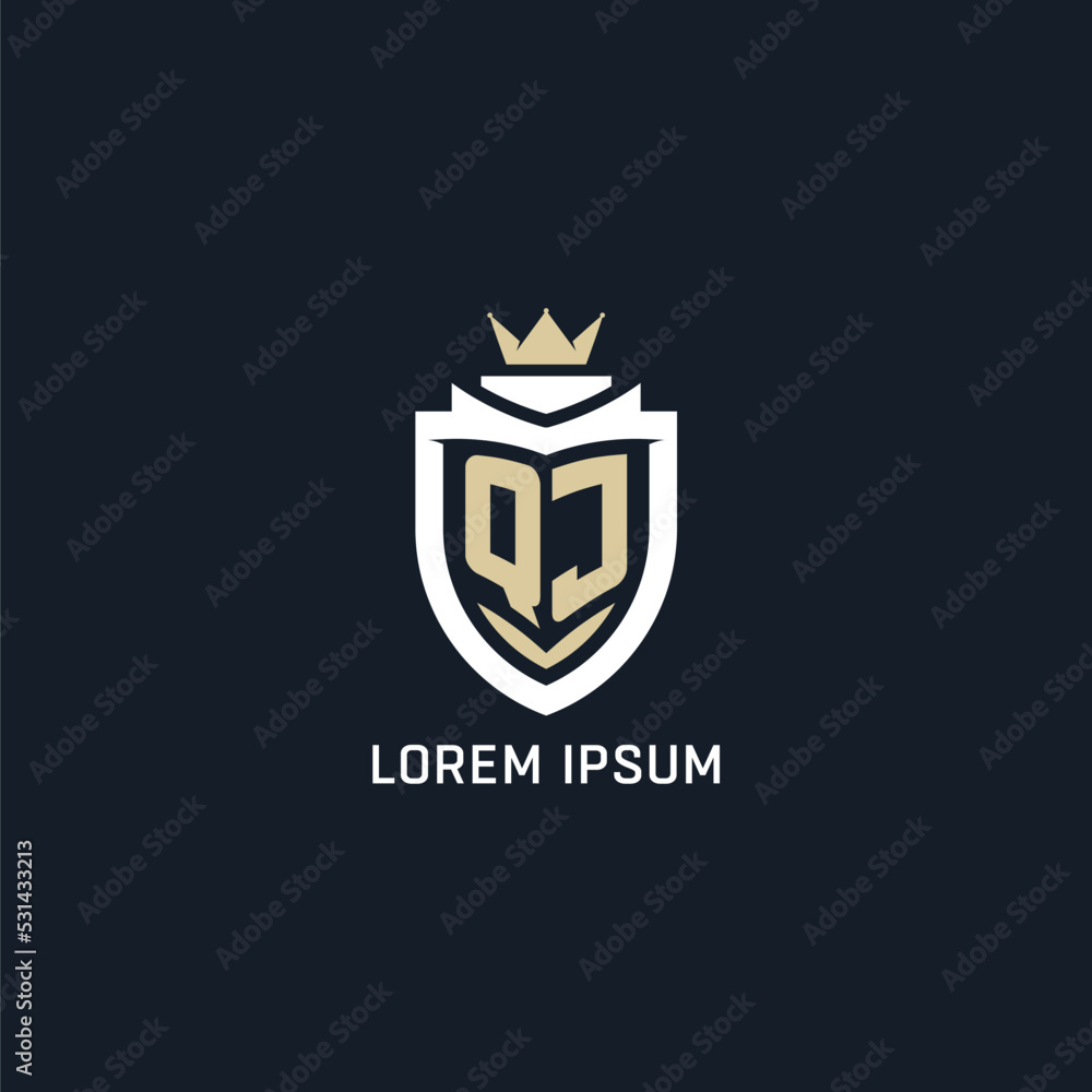 Initial letter QJ shield and crown logo style, esport team logo design ...