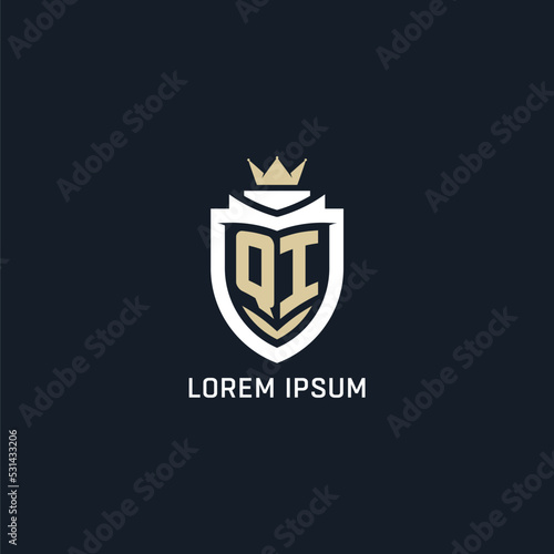 Initial letter QI shield and crown logo style, esport team logo design inspiration