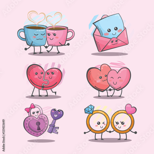 Valentine's elements object cute couples hand drawn cartoon illustration