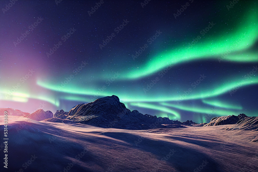 Aurora Borealis in the night. Northern lights, polar light.