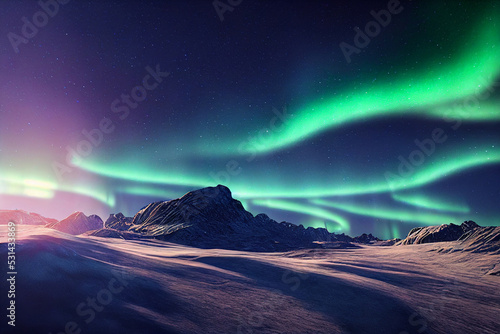 Aurora Borealis in the night. Northern lights, polar light.