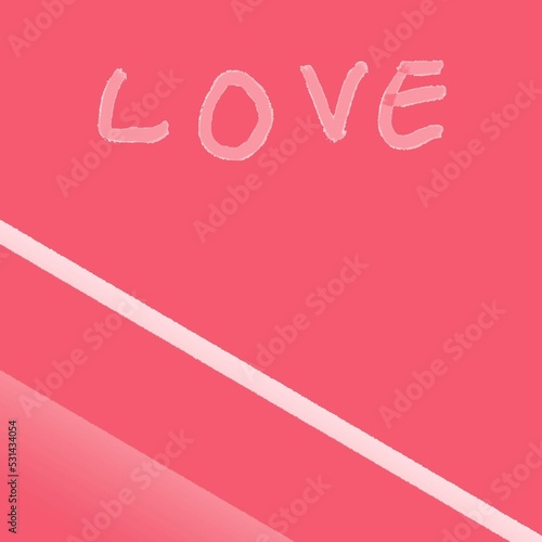 Abstract gradient pink background illustration with diagonal lines below and the word love on top