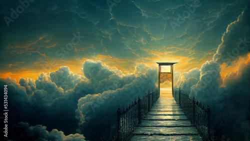 Obraz na płótnie Door opening to a bright light. Mysterious path.