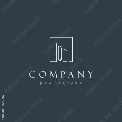 Initial letter QI logo for real estate company with square line style