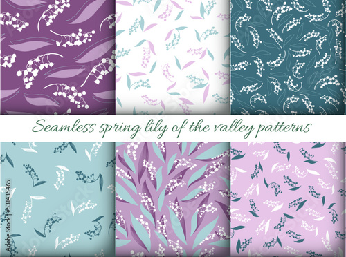 Spring Lily of the Valley. Bud of Convallaria Majalis. Vintage Flower Textile Print. Lily of the Valley. Summer Leaves Illustration. Floral Texture. Lily of the Valley Seamless Fabric.