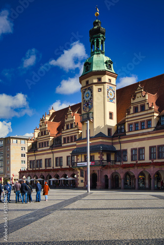 Turm historisches altes Rathaus am Markt, Marktplatz in Leipzig, Sachsen, Deutschland 