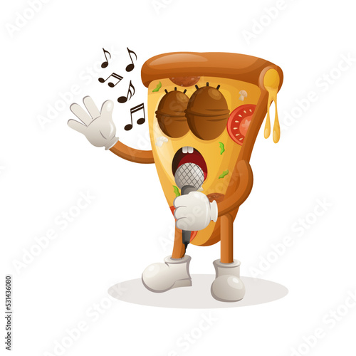Cute pizza mascot singing, sing a song
