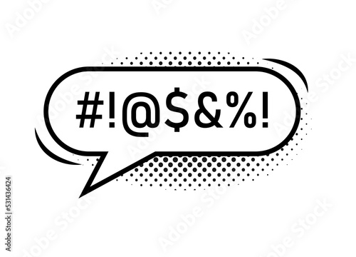 Swear bubble icon with bad speech language in lineart isolated with shadow halftone. Talk bubble with censored text. Vector outline illustration for meme, poster, hate banner, hashtag