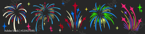 Firework set stickers vintage colorful
