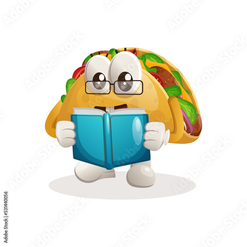 Cute taco mascot reading a book