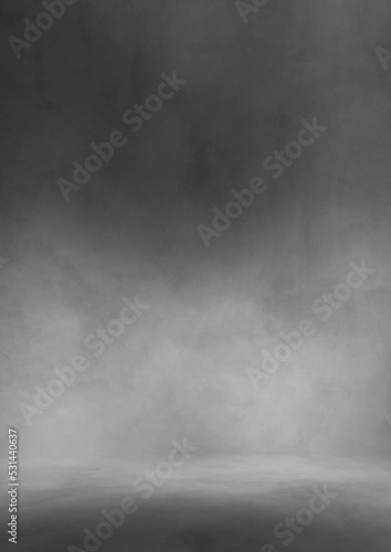 Gray studio background grunge foggy texture with dark edges and light center black and white vertical backdrop