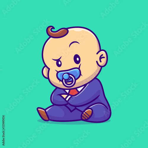Cute Baby Boss With Pacifier Cartoon Vector Icon Illustration. Baby Business Icon Concept Isolated Premium Vector. Flat Cartoon Style