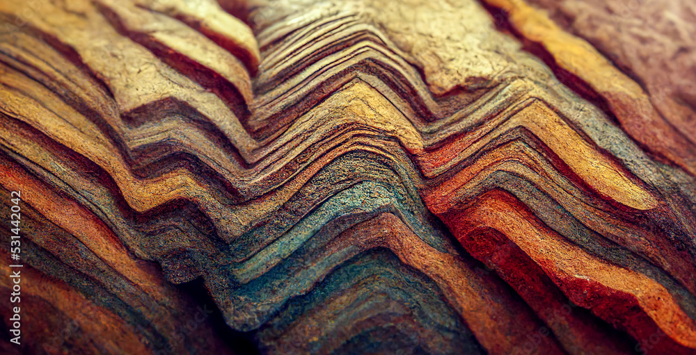 Detail of a rock with variants of color. Rock full of curves and smooth cuts. Close up rocks texture dramatic.Stone