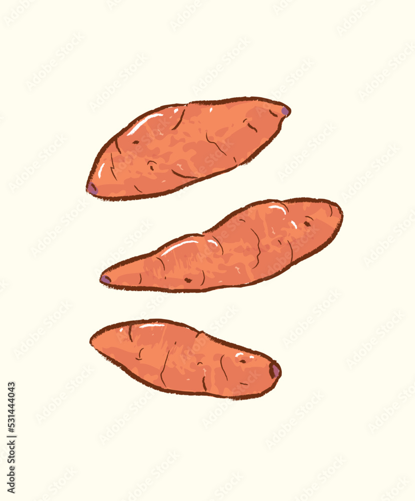 Whole red sweet potatoes in flat vector illustration Whole red sweet potatoes in flat vector illustration