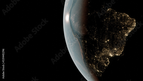 South America seen from space. Brasil visible from the orbit of the Earth.