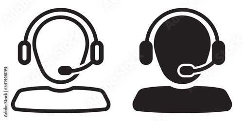 ofvs133 OutlineFilledVectorSign ofvs - avatar headset vector icon . isolated transparent . woman customer service . support phone operator . black outline and filled version . AI 10 / EPS 10 . g11472