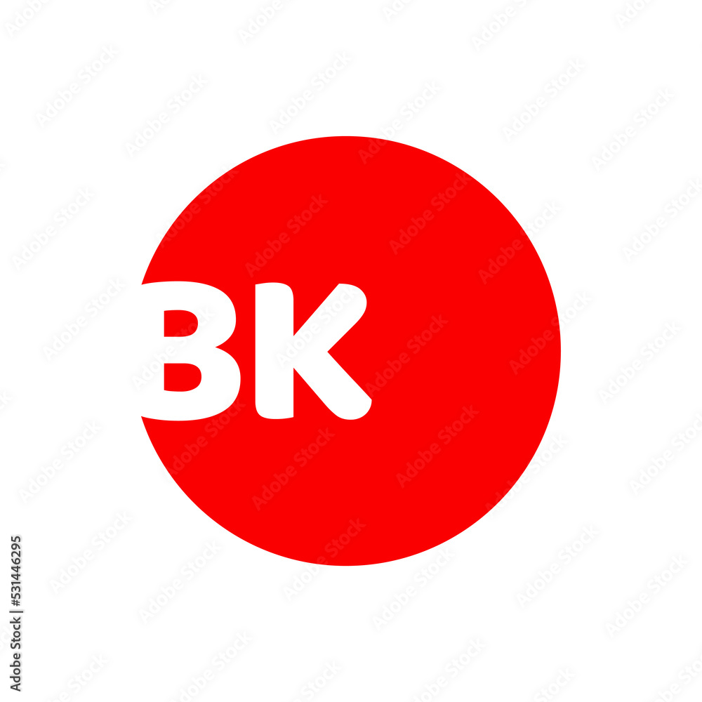 BK company name initial letters monogram. BK on Red dot. BK company name initial letters monogram. BK on Red dot.