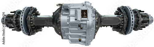 Axle with electric motor and transmission for a electric bus or truck