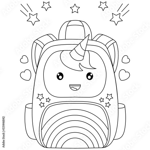 Rainbow unicorn school bag backpacks with star ornaments and coloring pages for kids