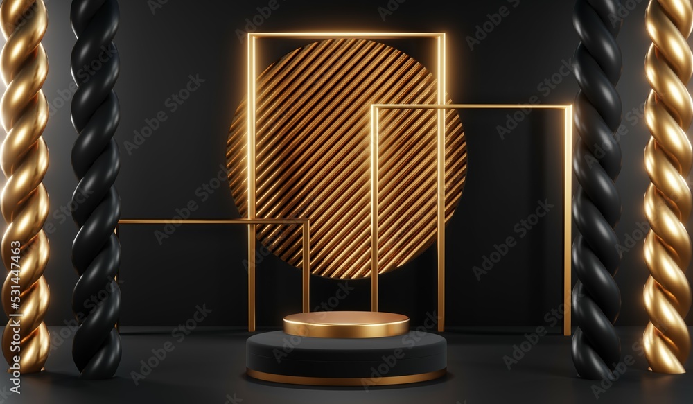 3D rendering of blank product background for cream cosmetics Modern black podium background 3D rendering of blank product background for cream cosmetics Modern black podium background