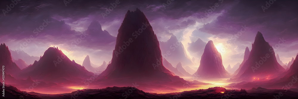 alien landscape, a panorama of a surface of another planet. Banner size alien landscape, a panorama of a surface of another planet. Banner size