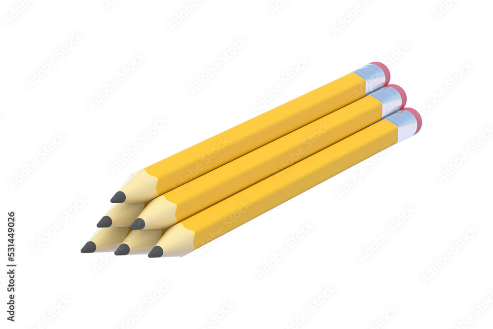 Stack of wooden pencils with eraser isolated on white background. 3d render Stack of wooden pencils with eraser isolated on white background. 3d render