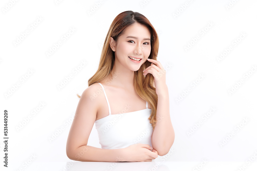 Beautiful young asian woman with clean fresh skin on white background, Face care, Facial treatment, Cosmetology, beauty and spa, Asian women portrait. Beautiful young asian woman with clean fresh skin on white background, Face care, Facial treatment, Cosmetology, beauty and spa, Asian women portrait.