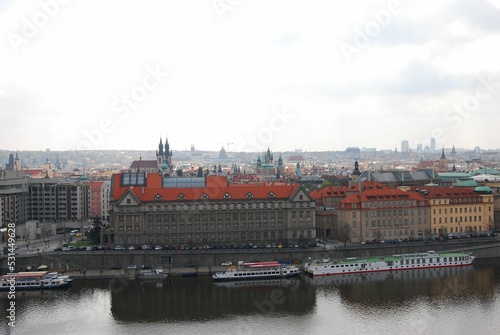 Aerial view of Prague's historic old town on the Vltava River in Prague, Czech Republic photo