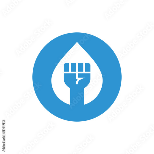 Water drop and clenched fist logo design, water protest logo icon vector