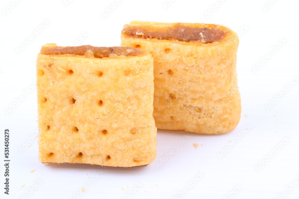 Butter cracker with pineapple jam isolated on the white background Butter cracker with pineapple jam isolated on the white background