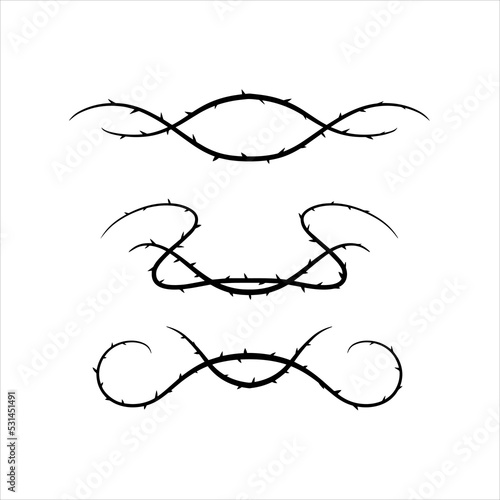 Thorn branch or vine. Natural intertwined pattern. Element of tattoo with spike.