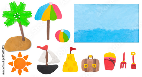 Plasticine art boat sailing to island on blue sea background concept vacation