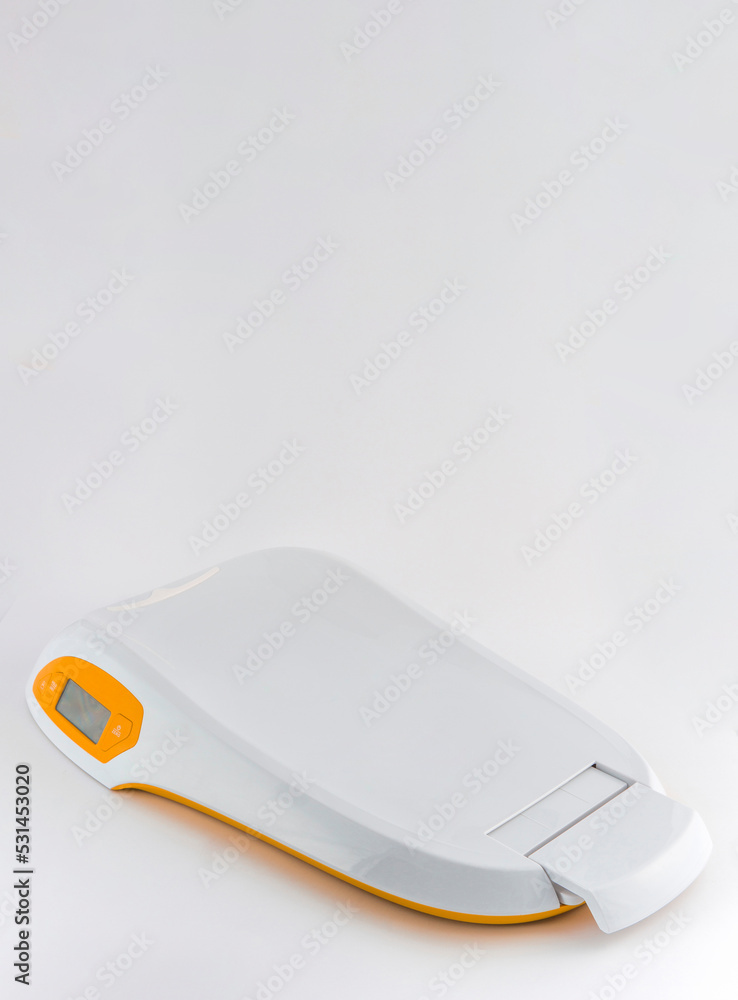 Smart scales FOR NEWBORN WITH HEIGHT METER on white background Smart scales FOR NEWBORN WITH HEIGHT METER on white background