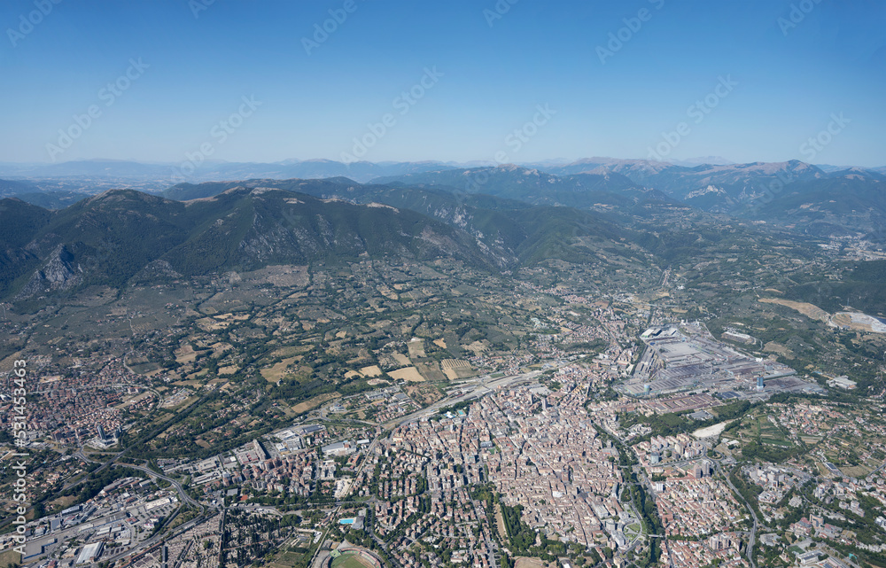 Terni historical and industrial town, aerial, Italy