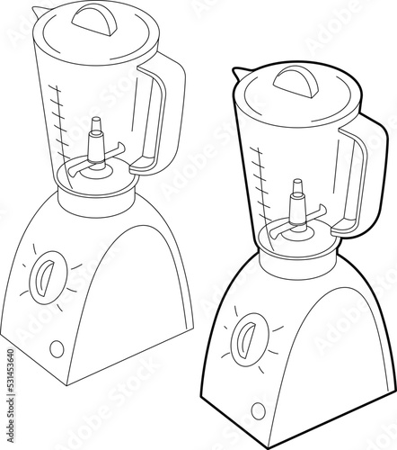 Kitchen appliances. Stationary blender for grinding products and making cocktails and sauces. Vector linear illustration, isolated on white background.