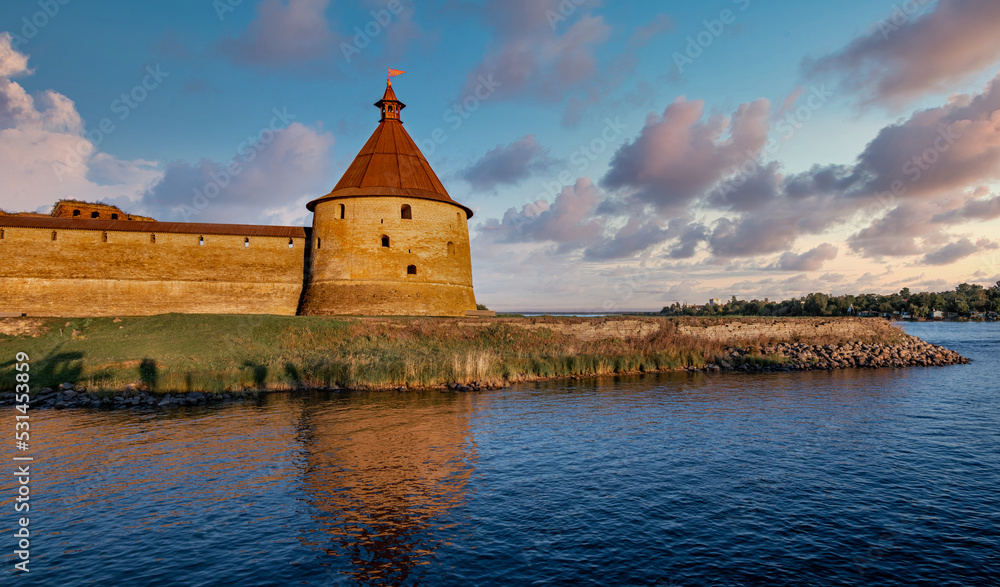 Old Russian fortress on the island during sunset Old Russian fortress on the island during sunset