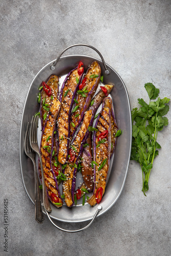 Spicy miso grilled japanese eggplant photo