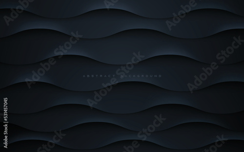 Black abstract background wavy dimension layers with light and shadow effect