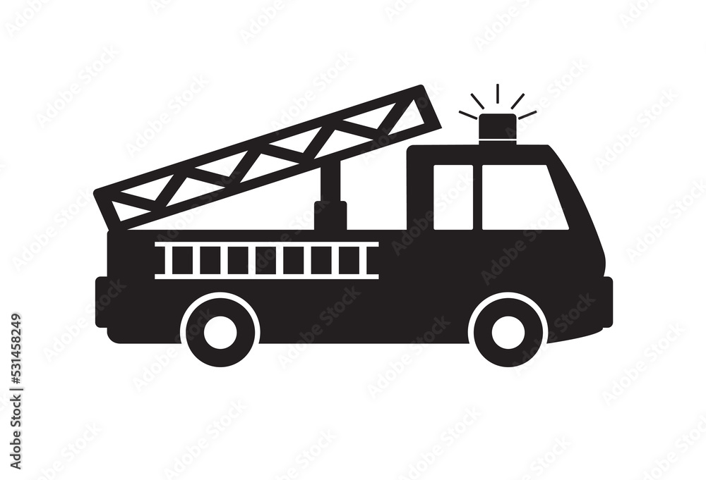 Fire truck line vector icon, firefighter car sign, black on white background