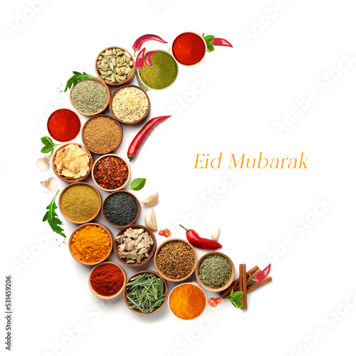 Fototapeta Naklejka Na Ścianę i Meble -  Eid Mubarak. A creative 3D and hot poster design for Spices products. Useful for advertising, branding, and hoarding. Salad dressing.
