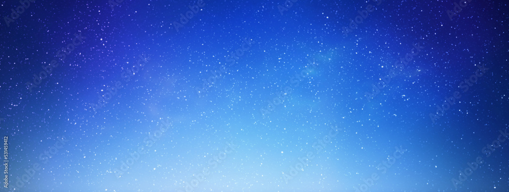 Night starry sky at sunrise. Blue galaxy, horizontal banner