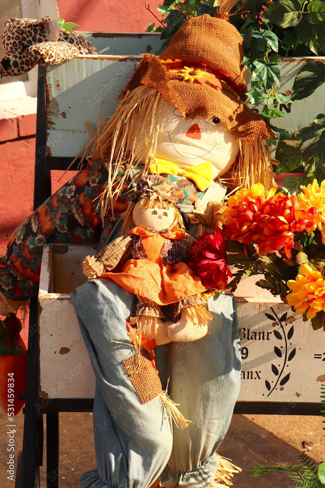 Fall Decoration Scarecrow, Orange and Yellow, Outdoor