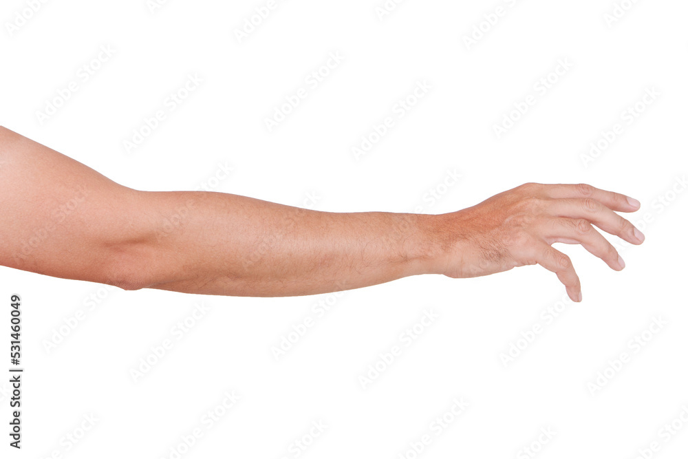 Male asian hand gestures isolated over the white background.