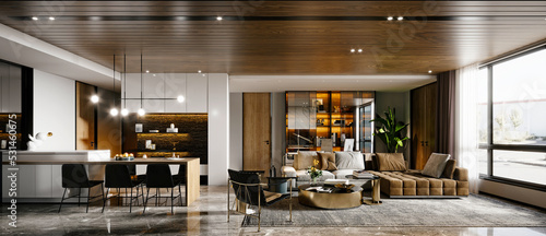 3d render of luxury home living room