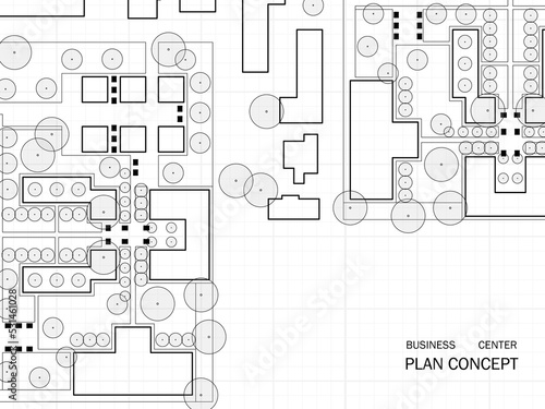Skyline garden or urban plan. Landscape concept. Architectural top view illustration with trees. Landscape design business center scheme