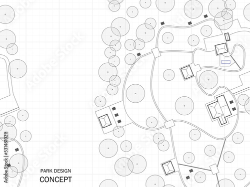 Park garden or urban plan. Landscape concept. Architectural top view illustration with trees. Landscape design park scheme