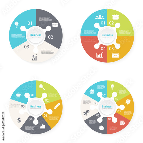 Outline circle infographic template for round diagram, graph, web design and chart. Business concept with 3, 4, 5, 6 steps, options or processes. Abstract background.